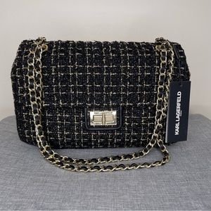 Karl Lagerfeld Tweed Handbag with Leather Chain Strap